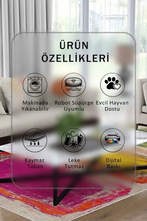 Yıkanabilir Kaymaz Taban Dijital Baskılı Halı ve Yolluk – Leke Tutmaz Salon & Mutfak Halısı