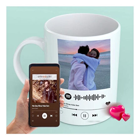 Spotify Kodlu Kişiye Özel Kupa Bardak ve Altlıgı