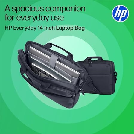 HP 14" Everyday Laptop Çantası, 600D Geri Dönüşümlü Polyester, 9L, Dolgulu Bölme, Su Geçirmez, Çıkarılabilir Omuz Askısı, Gri