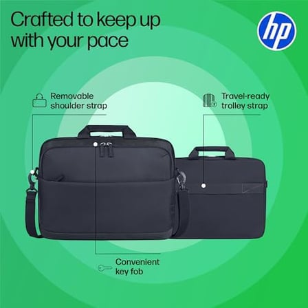 HP 14" Everyday Laptop Çantası, 600D Geri Dönüşümlü Polyester, 9L, Dolgulu Bölme, Su Geçirmez, Çıkarılabilir Omuz Askısı, Gri