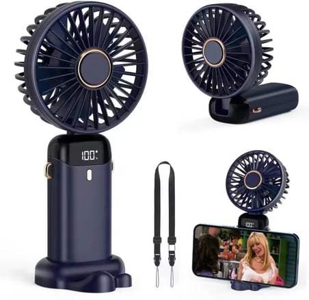 Mini El Fanı 5 Kademeli Dijital Led Göstergeli Boyun Askılı Mini Klima Vantilatör Mor