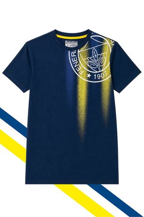 FENERBAHÇE ERKEK TRİBÜN SARI LACİVERT TRAMLI T-SHİRT LAZER KUTU HEDİYELİ