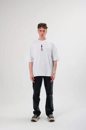 Modi Green Unisex Bisiklet Yaka Baskılı Oversize T-Shirt - Beyaz
