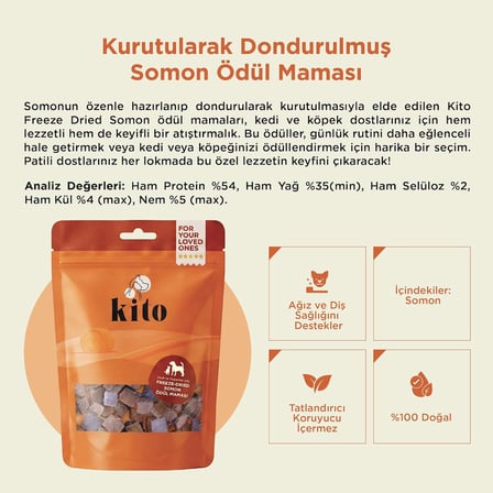 Kito Freeze Dried Somon Köpek Ödül Maması%100 Doğal, Glutensiz 30 gr(Dog Treat)