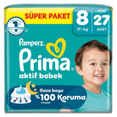 4 Adet Prima Aktif Bebek Süper Paket 8 Beden 27'li