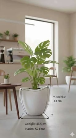 Plastik Modern Saksı, İç ve Dış Mekan, 42x45 cm, Beyaz, Yuvarlak, 25.5 L