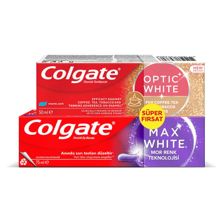 3 Adet Colgate Max White Purple 75 Ml+Optic White 50 Ml