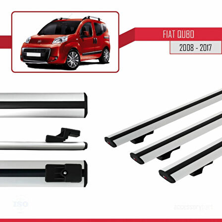 Fiat Qubo 2008-2017 Arası ile Uyumlu BASIC Model Ara Atkı Tavan Barı Gri 3 Adet