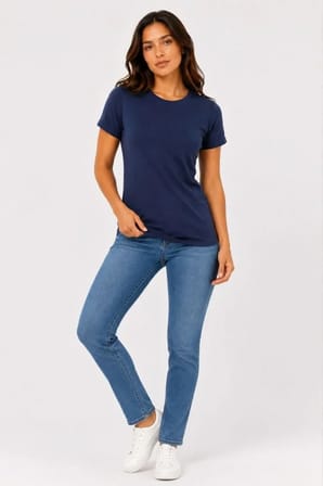 Modi Green Basic Tişört Bisiklet Yaka Kısa Kol Günlük Yazlık Slim Fit T-Shirt - Lacivert