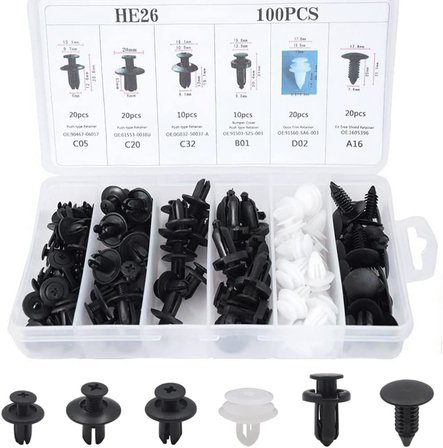 Oto Fastener Klips Seti 100 Adet 6 Boyut Tampon Kapı Döşeme Pervaz Tutucu Plastik Klips Çeşitleri Araç İç Dış Aksam Uyumlu