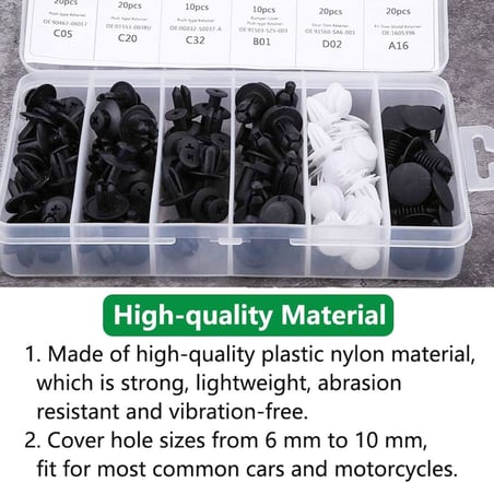 Oto Fastener Klips Seti 100 Adet 6 Boyut Tampon Kapı Döşeme Pervaz Tutucu Plastik Klips Çeşitleri Araç İç Dış Aksam Uyumlu