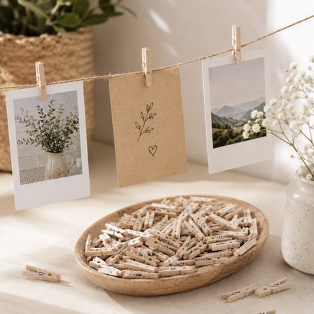 Dekoratif Ahşap Mandal Seti, Fotoğraf ve Süsleme için, 50 Adet, Doğal