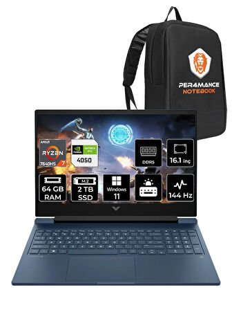 HP Victus 16 R7 7840HS 64GB RAM 2TB SSD RTX4050/6GB 144Hz 16.1'' FHD W11P Gaming Laptop & PER4 ÇANTA