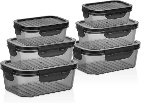 6'lı Sızdırmaz Saklama Kabı Seti, Kilitli Kapaklı, Plastik, 1700ml/1000ml/500ml, Erzak ve Yemek Saklama