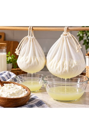 Milky 2 Adet Organik %100 Pamuk Yoğurt Süzme Kesesi Yıkanabilir Natural Süt Bezi 40*30 Cm Ve 30*20 Cm Hindistan