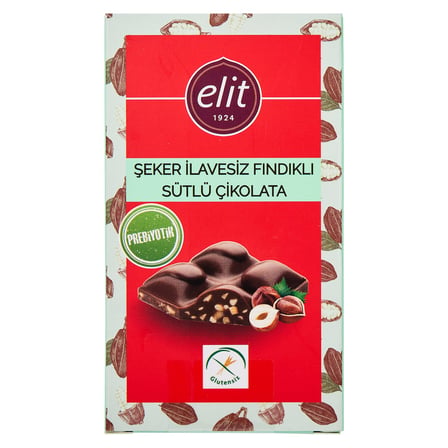 4 Adet Elit Fındıklı Şeker İlavesiz Prebiyotik Sütlü Çikolata 60g
