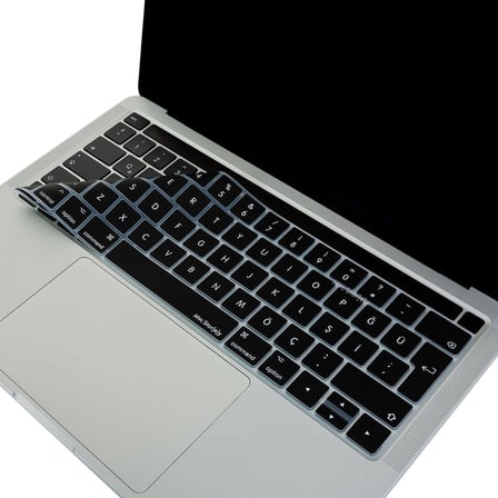 MacBook Pro Touch Bar Türkçe Q Klavye Koruyucu Silikon Keyboard Cover 13-15 İnç Uyumlu A1706 A1989 A2159 A1707 A1990 | UK ISO Ters L Enter Siyah