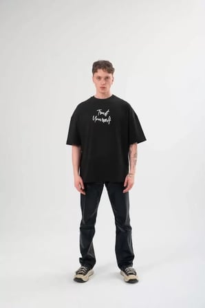 Modi Green Unisex Bisiklet Yaka Baskılı Oversize T-Shirt - Siyah