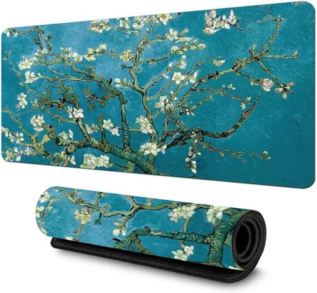Van Gogh Desenli Masa Pedi 60x30 cm 3 mm Kaymaz Tabanlı Desk Mat Kumaş Mouse Pad Ofis Home Office İçin Geniş Pürüzsüz Yüzey Açık Yeşil