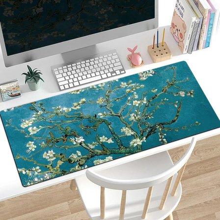 Van Gogh Desenli Masa Pedi 60x30 cm 3 mm Kaymaz Tabanlı Desk Mat Kumaş Mouse Pad Ofis Home Office İçin Geniş Pürüzsüz Yüzey Açık Yeşil