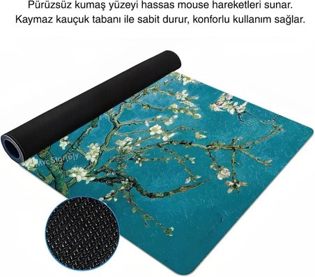 Van Gogh Desenli Masa Pedi 60x30 cm 3 mm Kaymaz Tabanlı Desk Mat Kumaş Mouse Pad Ofis Home Office İçin Geniş Pürüzsüz Yüzey Açık Yeşil