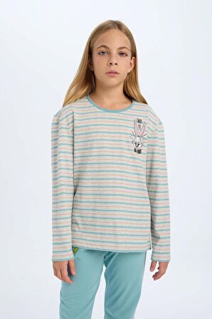 DeFacto Kız Çocuk Pijama Takımı Looney Tunes Uzun Kollu Üst Uzun Alt D6062A824AUGR379