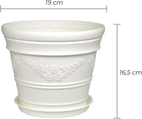 Antik Papatya Desenli Beyaz Saksı 3 Litre Beyaz