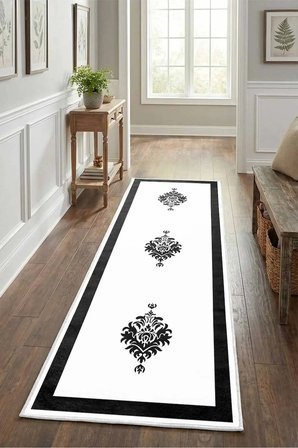 Black Punto Tek Çerçeve Beyaz Siyah Salon Mutfak Yatak Odası Dijital Baskı Yolluk Halı Beya