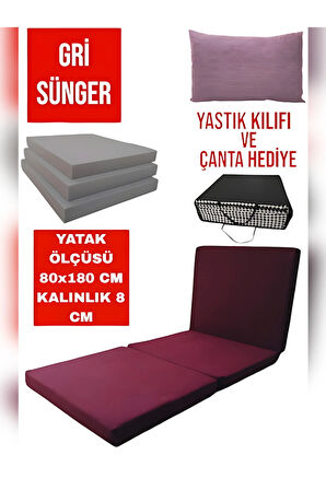 Katlanır Yer Yatağı- Sünger Yatak-Minder   80X180CM KALINLIK 8 cm Çok Amaçlı Yatak-Düz Bordo