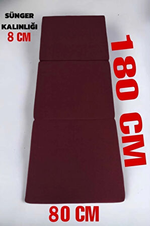 Katlanır Yer Yatağı- Sünger Yatak-Minder   80X180CM KALINLIK 8 cm Çok Amaçlı Yatak-Düz Bordo
