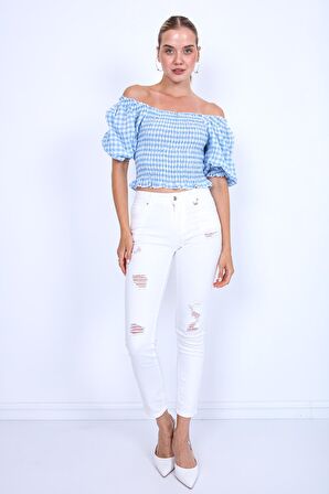Beyaz Yırtık Skiny Denim Pantolon