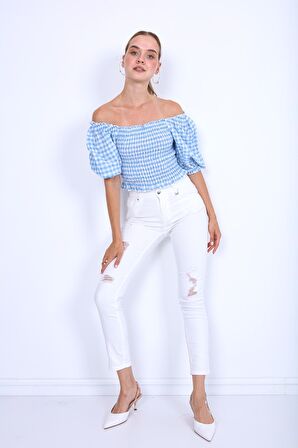 Beyaz Yırtık Skiny Denim Pantolon