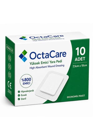 Octacare Steril Yüksek Emici Yara Pedi 7,5cm×10cm (10 Adet)