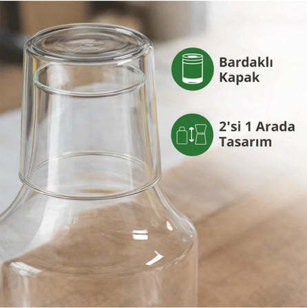 Bardaklı Borosilikat Cam Sürahi 1.75 Litre | Isıya Dayanıklı Şeffaf Su ve Soğuk İçecek Sürahisi Şeffaf