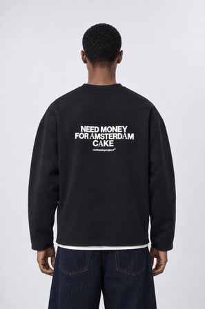 Erkek Cake Baskılı Pis Dikiş Detaylı Oversize Sweatshirt Siyah