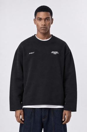 Erkek Cake Baskılı Pis Dikiş Detaylı Oversize Sweatshirt Siyah
