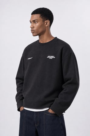 Erkek Cake Baskılı Pis Dikiş Detaylı Oversize Sweatshirt Siyah