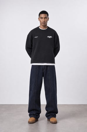 Erkek Cake Baskılı Pis Dikiş Detaylı Oversize Sweatshirt Siyah