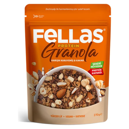 5 Adet Fellas Vegan Protein Granola Karışık Kuruyemiş & Kakao 270G