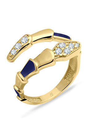 Lacivert Mineli Taşlı Altın Yılan Yüzük