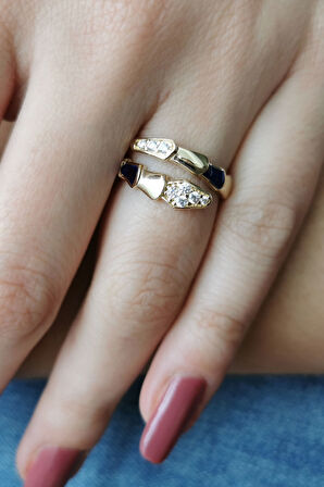 Lacivert Mineli Taşlı Altın Yılan Yüzük