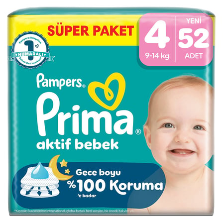 4 Adet Prima Aktif Bebek Süper Paket 4 Beden 52'li