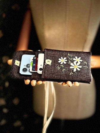 MEADOV Nakış İşlemeli Keten Telefon Çantası, Telefon Kılıfı v77