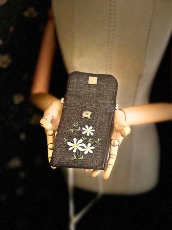MEADOV Nakış İşlemeli Keten Telefon Çantası, Telefon Kılıfı v77