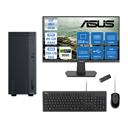 Asus Expertcenter P500MV Intel Core I7-13620H 80GB Ddr5 256GB SSD Freedos 6GB/RTX3050 100HZ IPS 23.8" Mon Minitower Masaüstübilgisayar WL7136216512B0DF26+ZETTAUSBBELLEK