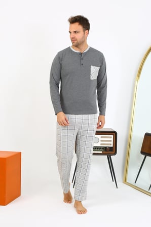 Modi Erkek Uzun Kol Penye Antrasit Pijama Takımı 6861
