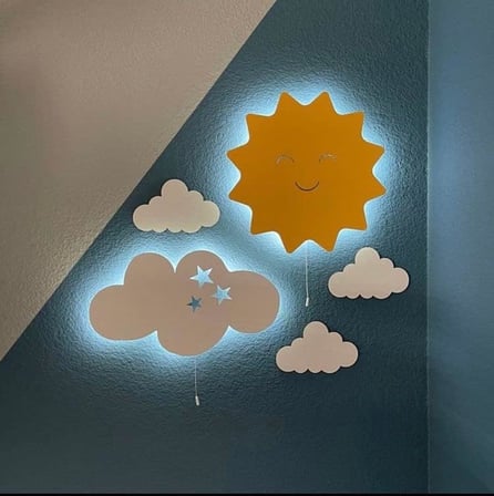 Güneş Bulut Gece Lambası Çocuk Odası Bebek Odası Dekoratif Led Aydınlatma Set, , Beyaz