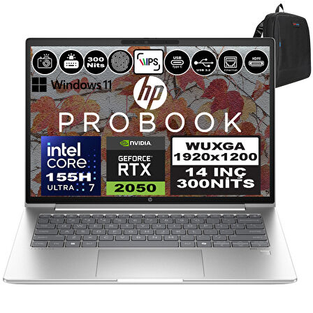Hp Probook 440 G11 Intel Core Ultra 7 155H Ddr5 96GB 1tb SSD Geforce Rtx 2050-4GB 14" Wuxga IPS Windows 11 Pro Taşınabilir Bilgisayar 9Y7C4ETP32 + Zetta Çanta