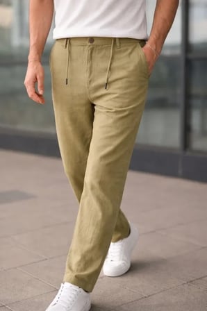 Modi Green Erkek Keten Cepli Pantolon Lastikli Bel Bağcıklı Önden Fermuarlı - Mint Yeşili