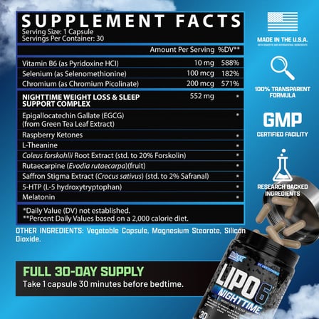 Lıpo6 Nighttıme weıght loss & sleep support 30 capsles